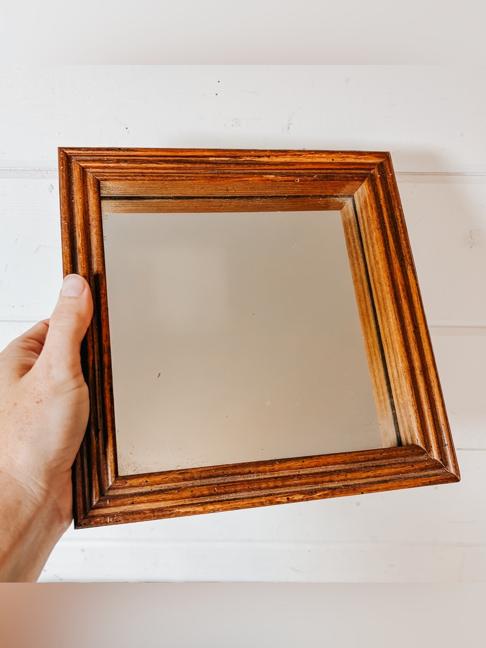 Vintage Wood Framed Small Square Mirror | Wall Hanging